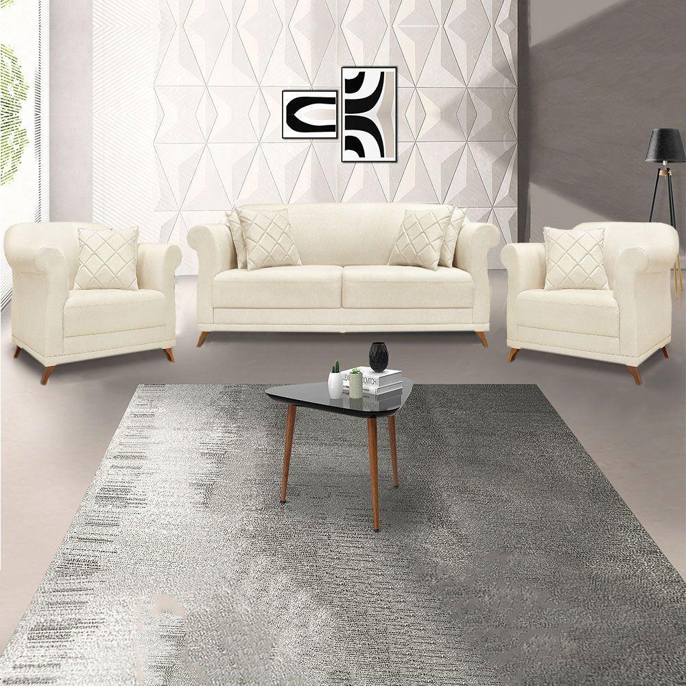 Kit 2 Poltronas E Sofá 2 Lugares 1,60m Natural Pés Castanho - 10