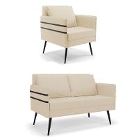 Kit 01 Namoradeira E 01 Poltrona Linho A19 Bege - 1