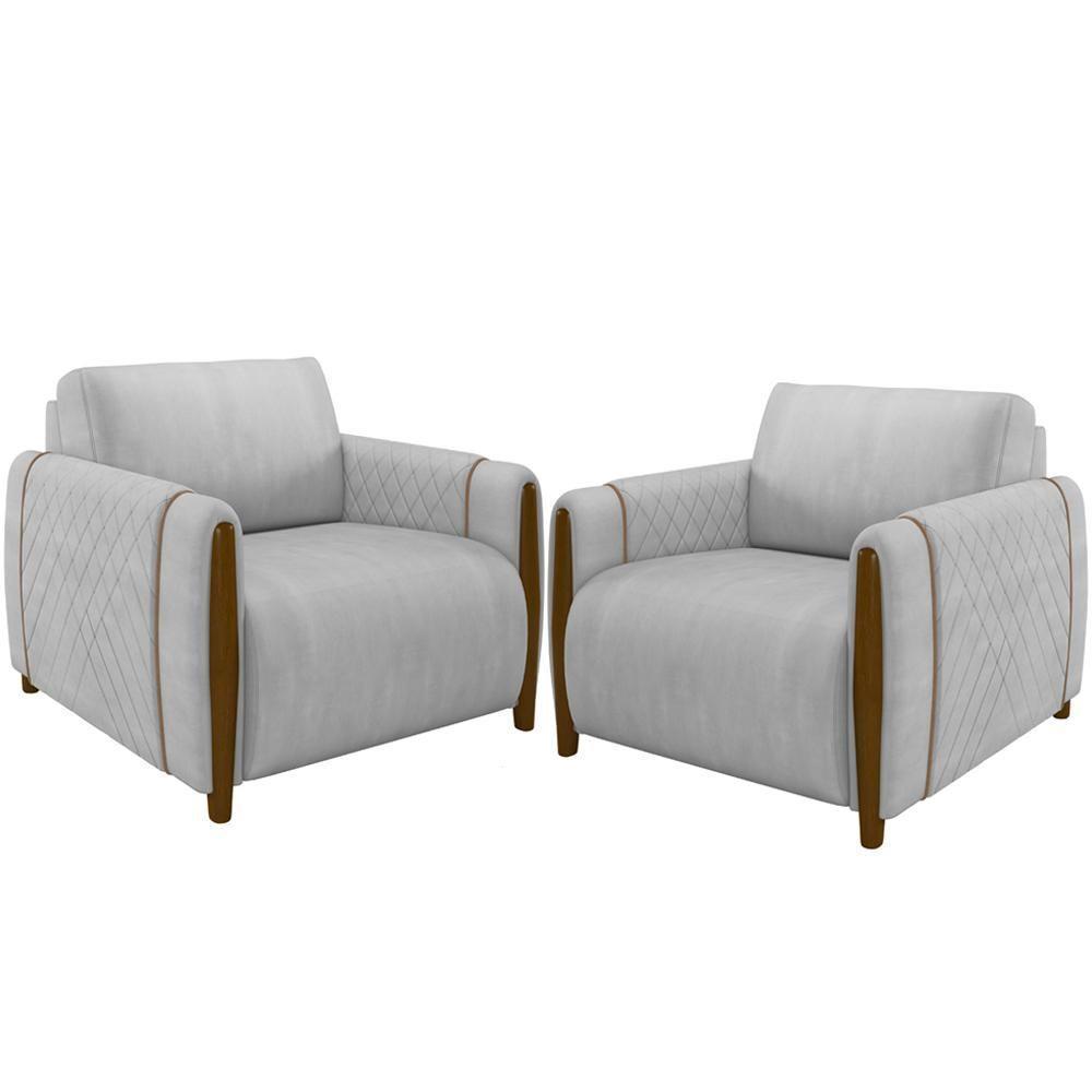 Kit 02 Poltronas Base Fixa Flora M03 Cinza - 1