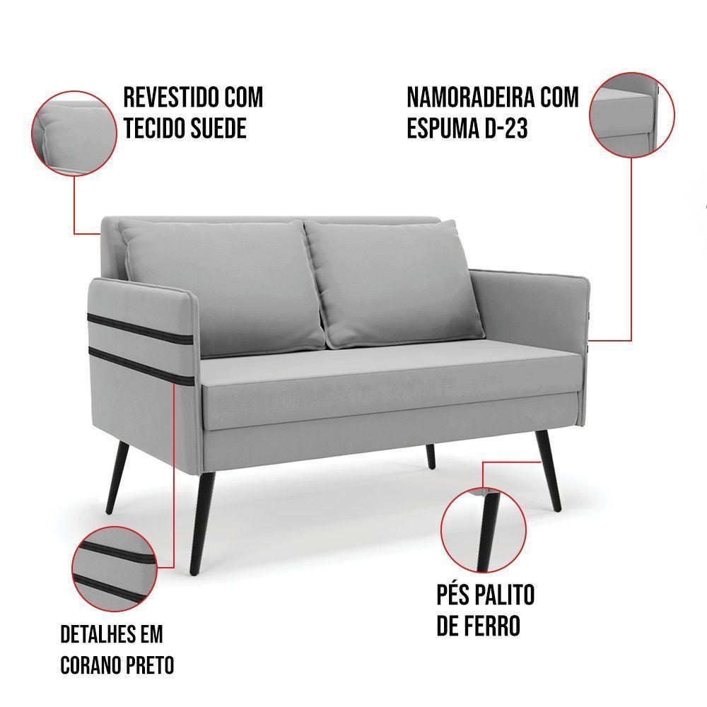 Kit 01 Namoradeira E 02 Poltronas Suede Cinza - 5