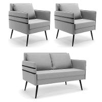 Kit 01 Namoradeira E 02 Poltronas Suede Cinza - 1