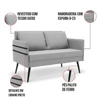 Kit 01 Namoradeira E 02 Poltronas Suede Cinza - 5
