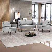 Kit 01 Namoradeira E 02 Poltronas Suede Cinza - 8