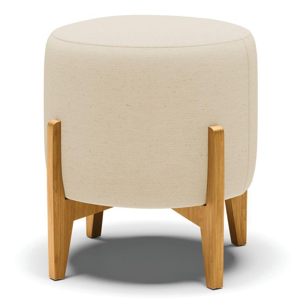 Kit Poltrona E Puff Preto Com Linho Bege A19 Base Castanho - 6