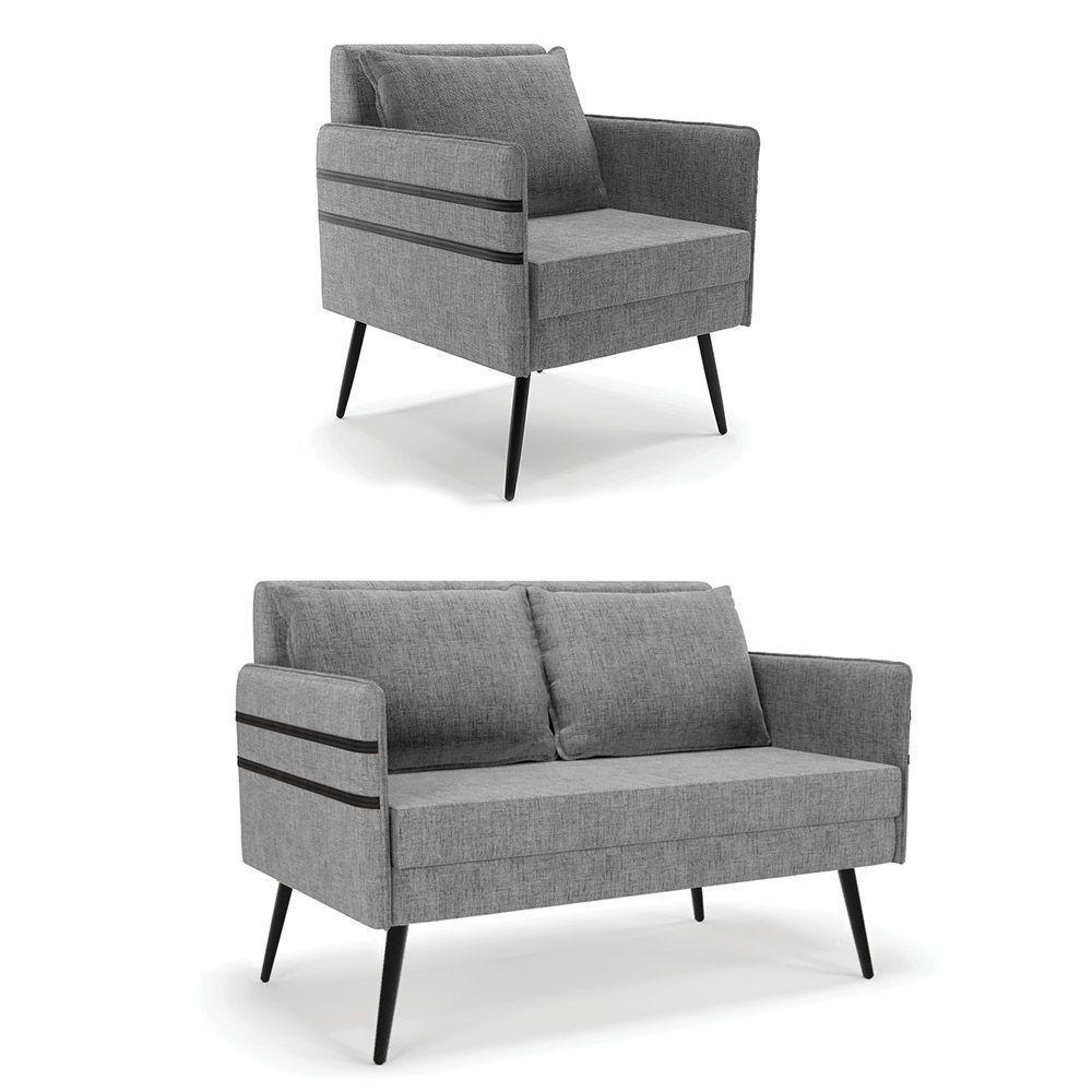 Kit 01 Namoradeira E 01 Poltrona Linho A26 Grafite - 1