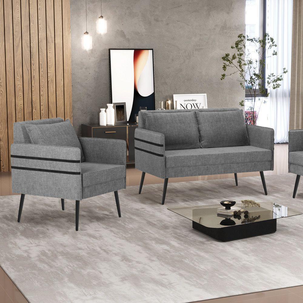 Kit 01 Namoradeira E 01 Poltrona Linho A26 Grafite - 8