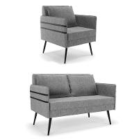 Kit 01 Namoradeira E 01 Poltrona Linho A26 Grafite - 1