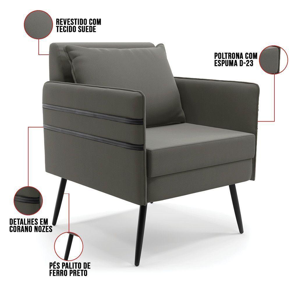 Kit 01 Namoradeira E 01 Poltrona Suede Grafite - 4
