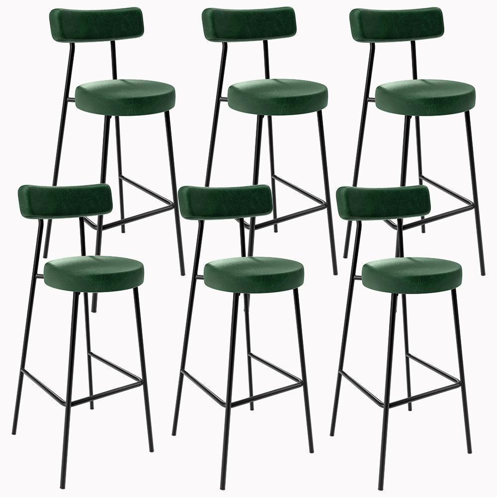 Kit 06 Banquetas Altas Estrutura Em Aço Milão Verde Musgo - 1