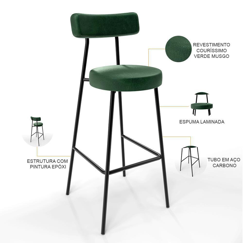 Kit 06 Banquetas Altas Estrutura Em Aço Milão Verde Musgo - 6