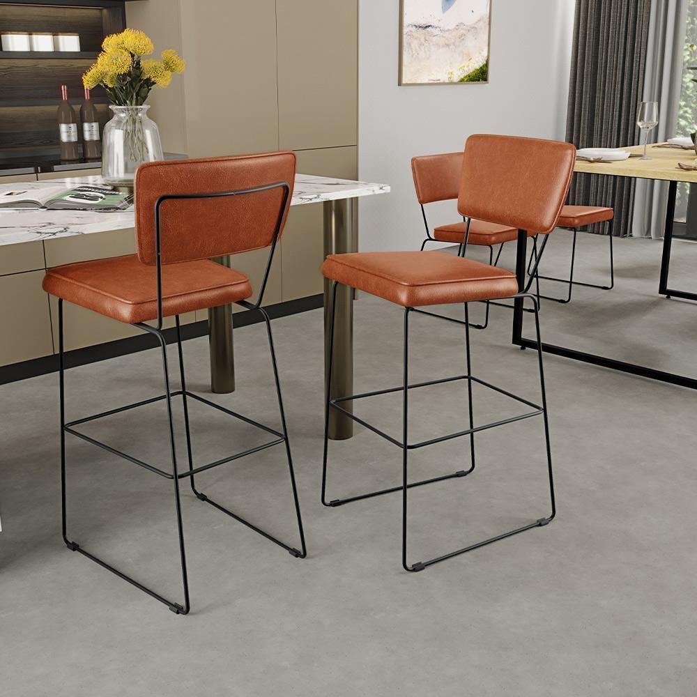 Kit 06 Banquetas Altas Base Em Aço Fixa Camel - 9