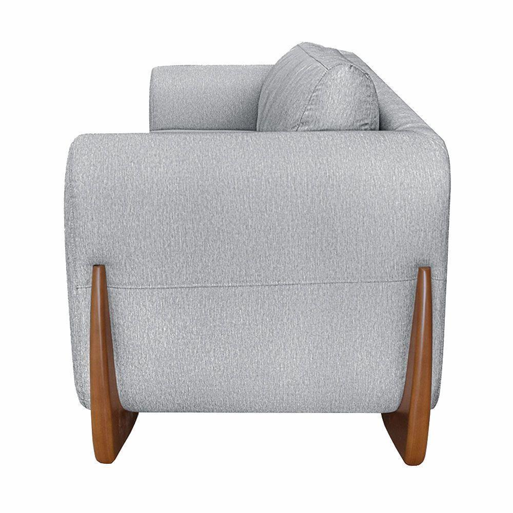 Poltrona Decorativa Pés Em Madeira Buzz Linho Cinza Rustico - 2