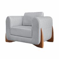 Poltrona Decorativa Pés Em Madeira Buzz Linho Cinza Rustico - 1