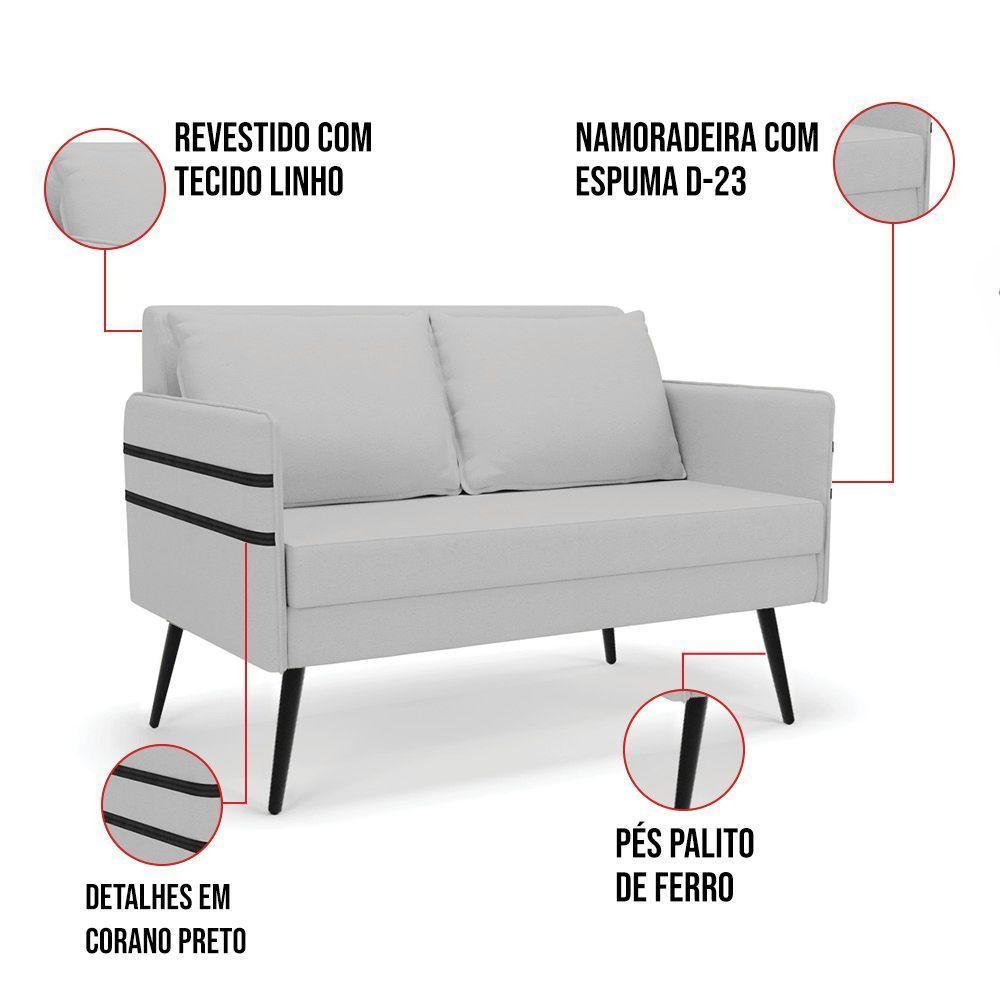 Kit 01 Namoradeira E 01 Poltrona Linho A05 Cinza - 5
