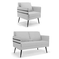 Kit 01 Namoradeira E 01 Poltrona Linho A05 Cinza - 1