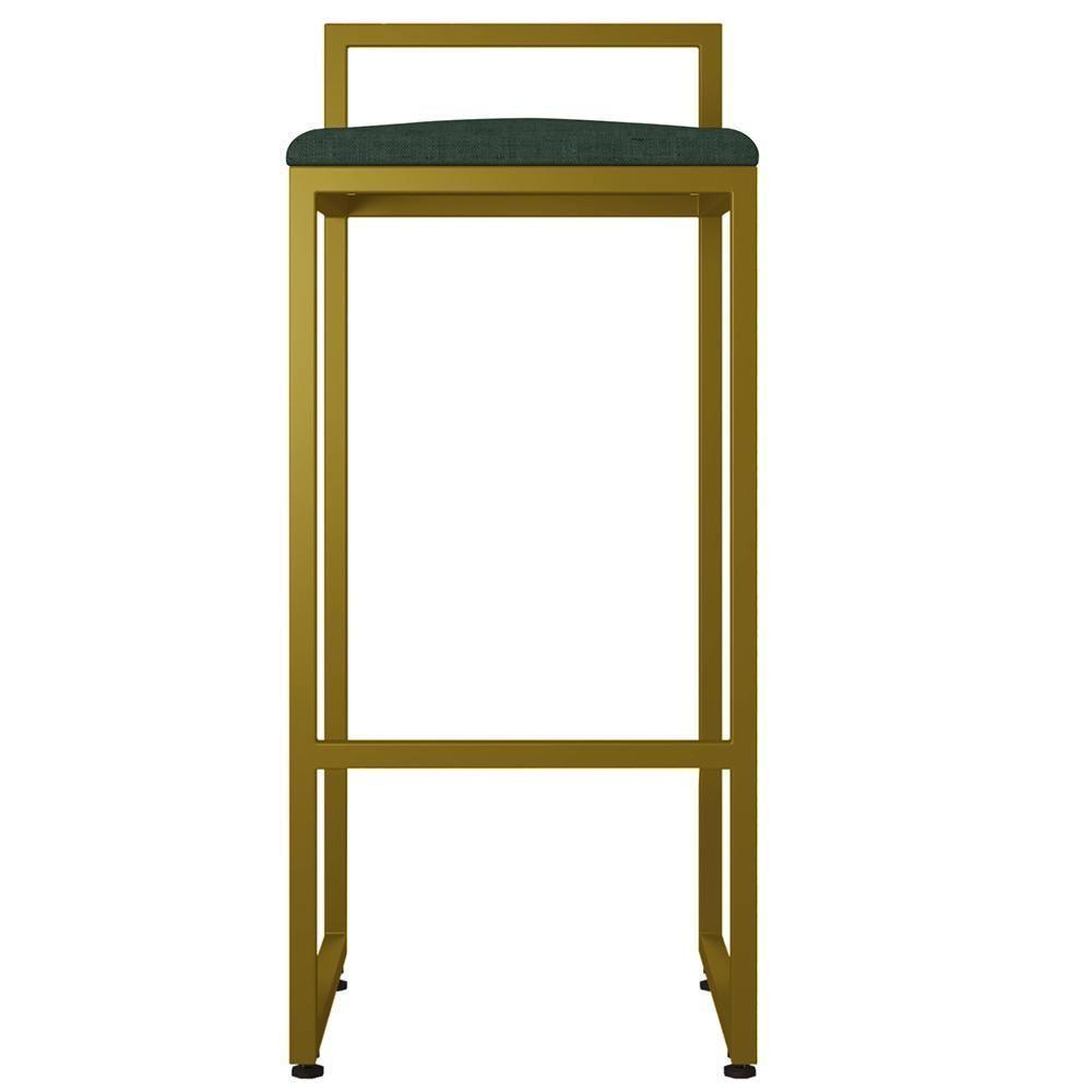 Kit 02 Banquetas Alta Hanna Dourado Linho Verde Musgo - 5