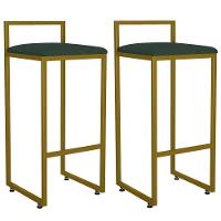 Kit 02 Banquetas Alta Hanna Dourado Linho Verde Musgo - 1