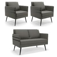 Kit 01 Namoradeira E 02 Poltronas Suede Grafite - 1