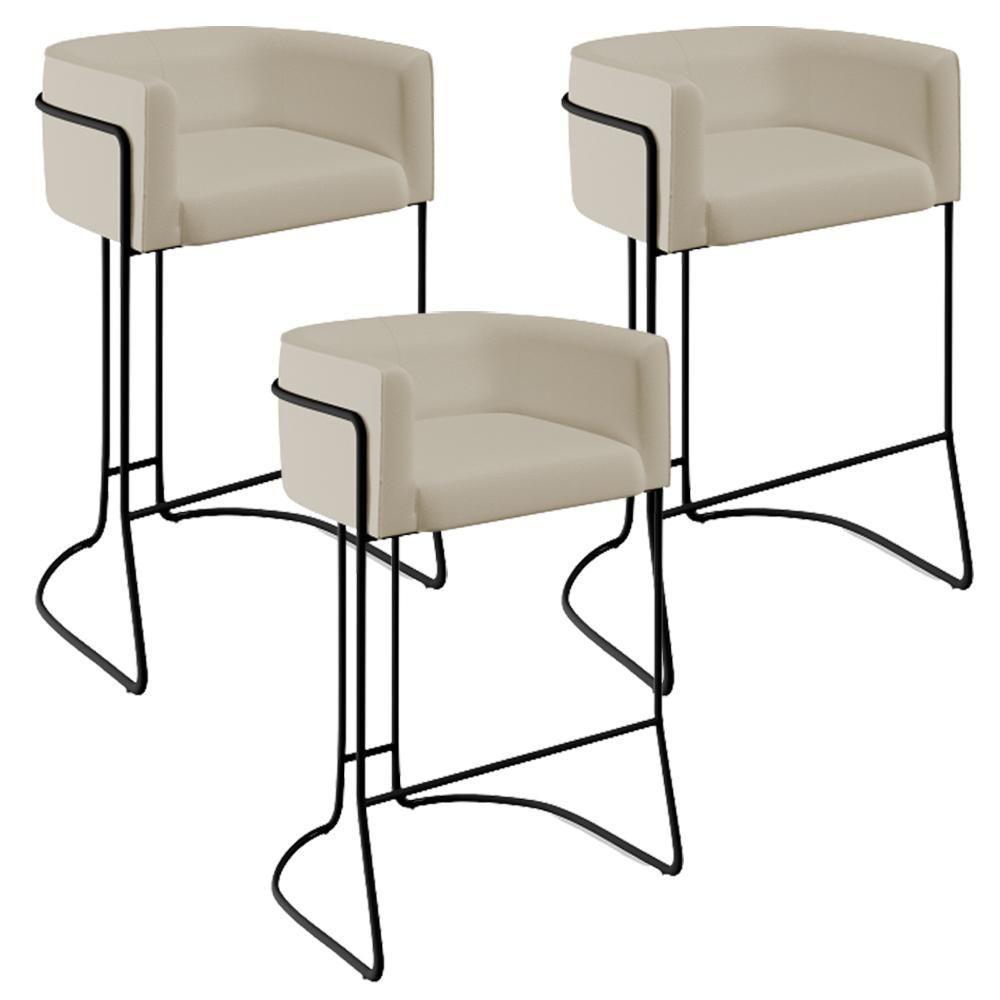 Kit 03 Banquetas Fixa Preto Corano Bege C-26 - 1