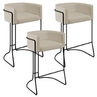 Kit 03 Banquetas Fixa Preto Corano Bege C-26 - 1