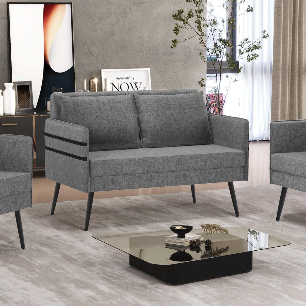 Namoradeira 02 Lugares Mari Linho De Ferro A26 Grafite - 8