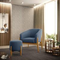 Kit 01 Poltrona E 01 Puff Stella Suede Base Madeira Castanho - D'rossi Cor Azul Marinho - 1