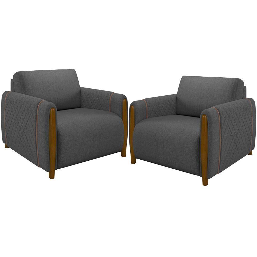 Kit 02 Poltronas Base Fixa Flora M03 Chumbo - 1