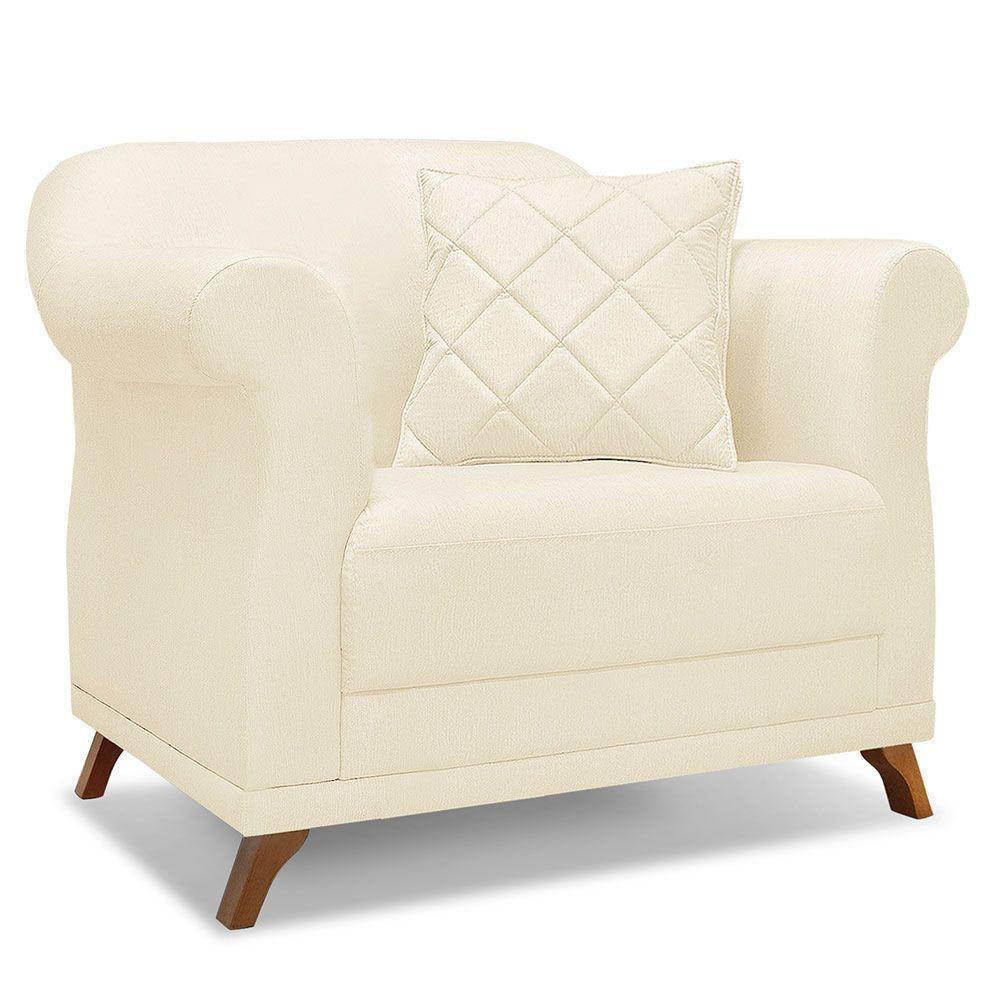 Kit 2 Poltronas E Sofá 2 Lugares 1,80m Pés Castanho Bege - 10