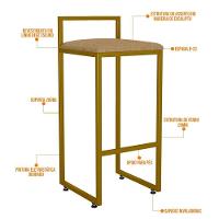 Kit 03 Banquetas Alta Hanna Dourado Linho Bege Escuro - 7