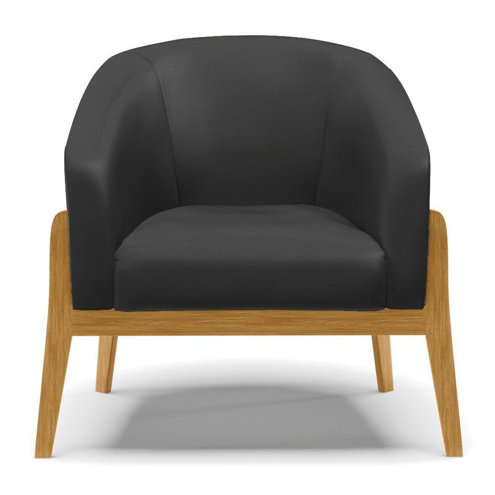 Poltrona Stella Corino Preto Base Madeira Castanho - 7