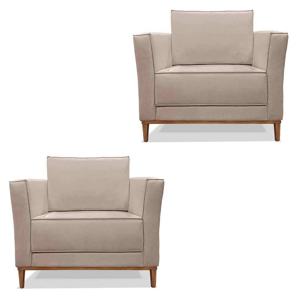 Kit 2 Poltronas Para Vega Linho Areia Pés Castanho - 1