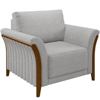 Poltrona Para Sala de Estar Stefan M03 Base Fixa Linho Cinza Lyam Decor