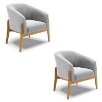 Kit 02 Poltronas Cinza Base Madeira Castanho - 1