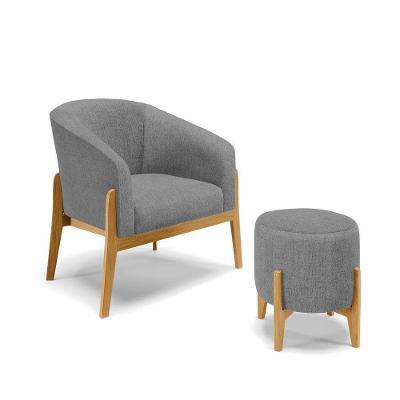 Kit 01 Poltrona E 01 Puff Grafite A26 Base Madeira Castanho