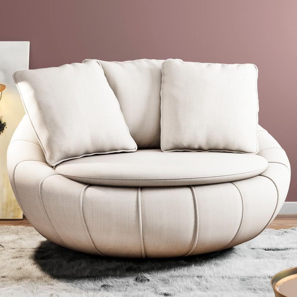 Poltrona Giratória Kira M03 Linho Bege - 6