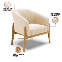 Kit 02 Poltronas Stella Suede Base Madeira Castanho - D'rossi Cor Bege - 5