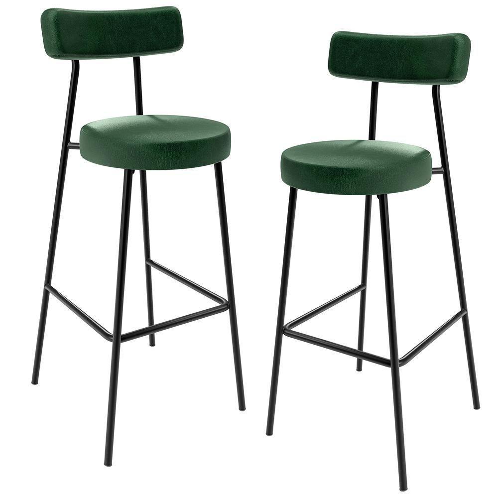 Kit 02 Banquetas Altas Estrutura Em Aço Milão Verde Musgo - 1