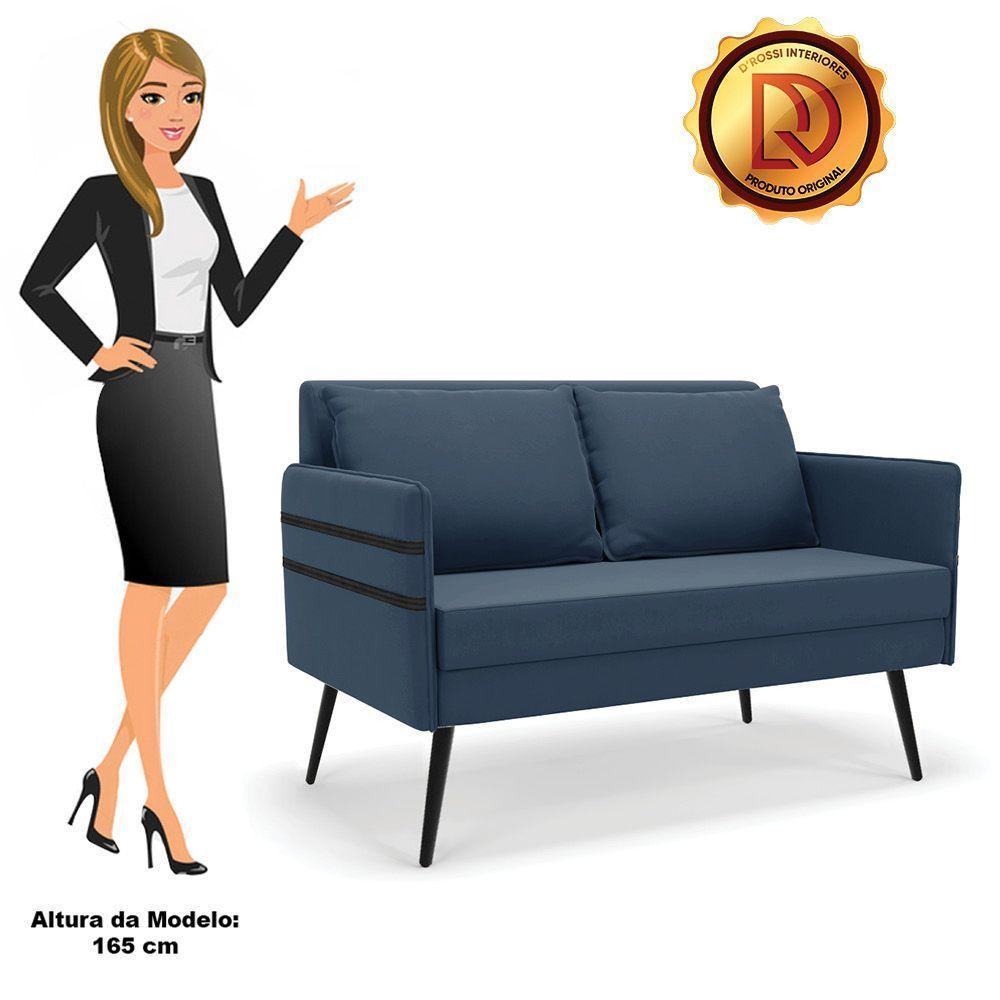 Namoradeira 02 Lugares Mari Suede De Ferro Azul Marinho - 3