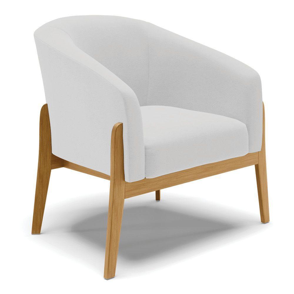 Poltrona Stella Linho Base Madeira Castanho Cor A05 Cinza - 1