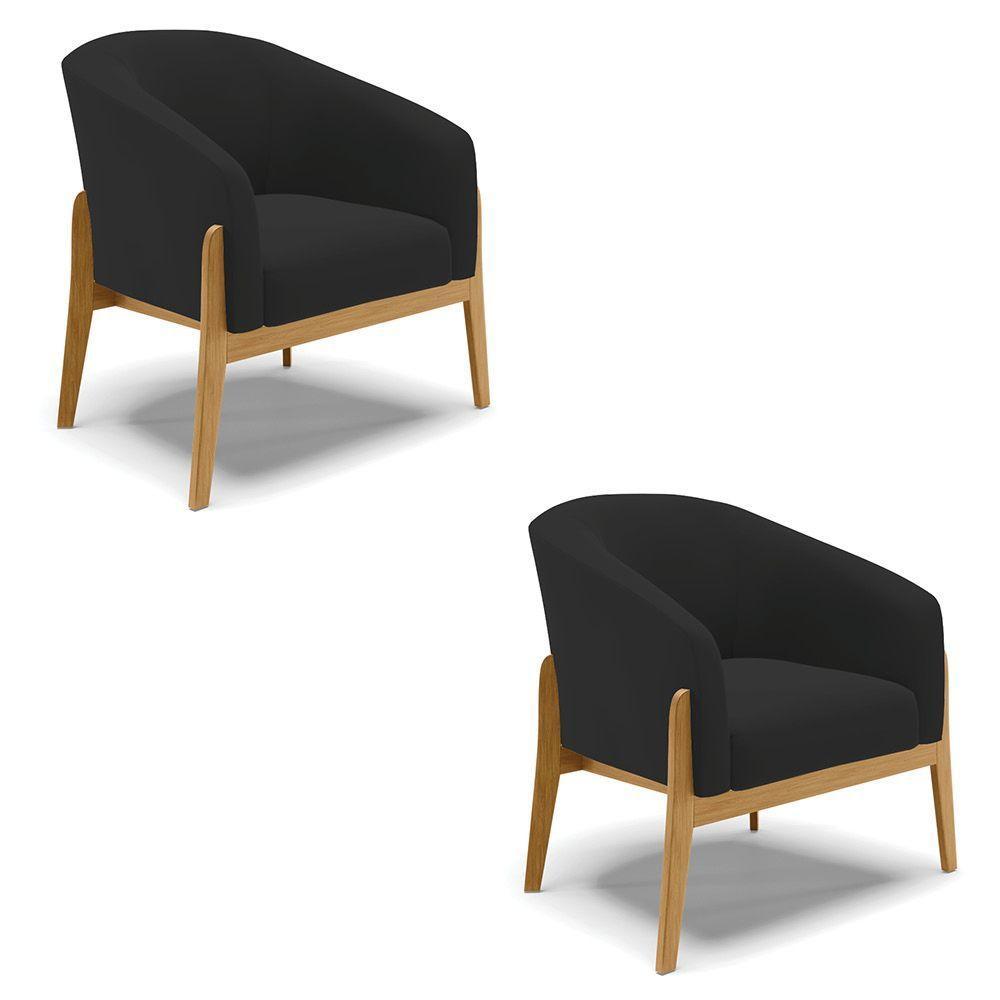 Kit 02 Poltronas Stella Veludo Base Madeira Castanho - D'rossi Cor Preto - 1