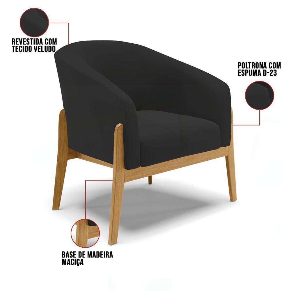 Kit 02 Poltronas Stella Veludo Base Madeira Castanho - D'rossi Cor Preto - 4
