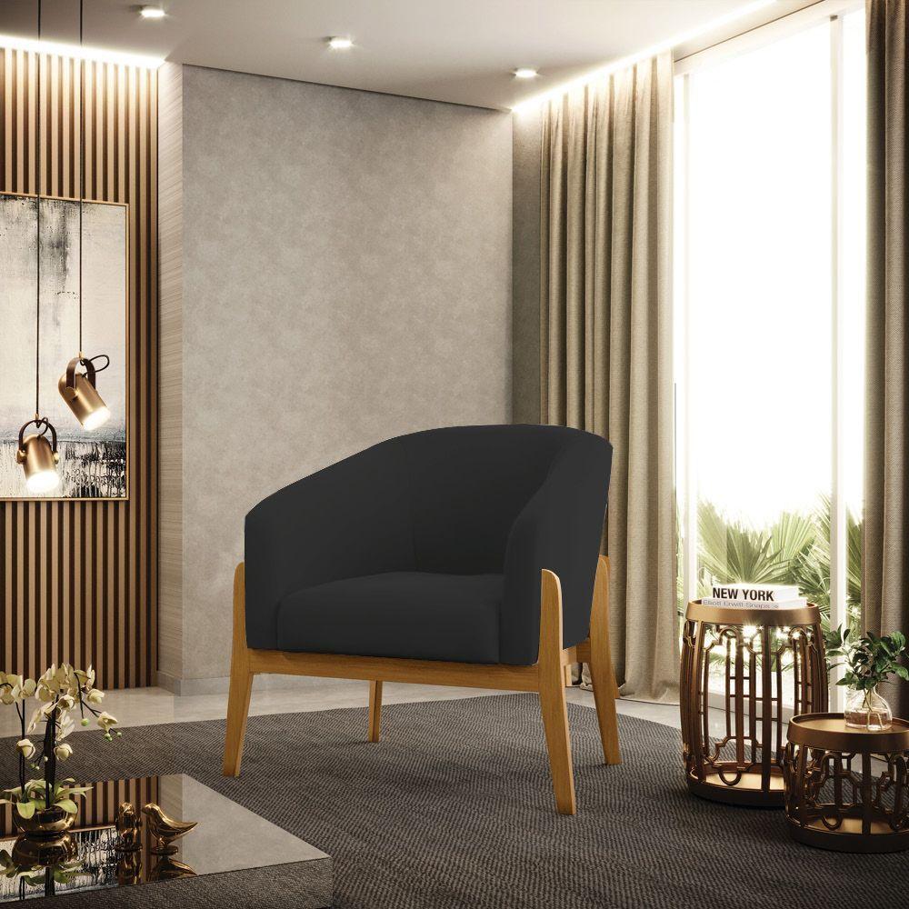 Kit 02 Poltronas Stella Veludo Base Madeira Castanho - D'rossi Cor Preto - 8