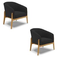 Kit 02 Poltronas Stella Veludo Base Madeira Castanho - D'rossi Cor Preto - 1