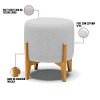 Kit Poltrona E Puff Base Madeira Castanho Cor A05 Cinza