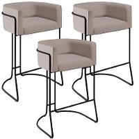 Kit 03 Banquetas Fixa Preto Linho Bege C-107 - 1