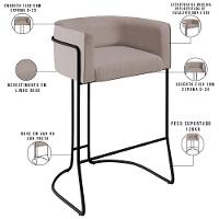 Kit 03 Banquetas Fixa Preto Linho Bege C-107 - 6