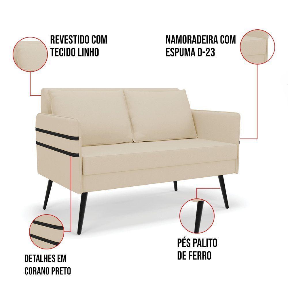 Kit 01 Namoradeira E 02 Poltronas Linho Bege A19 - 5