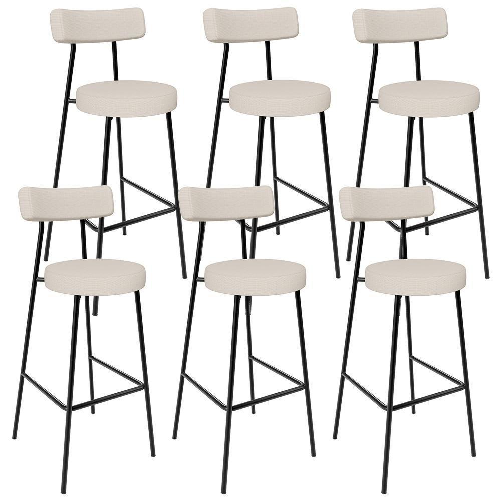 Kit 06 Banquetas Altas Estrutura Em Aço Milão Linho Bege - 1