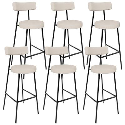 Kit 06 Banquetas Altas Estrutura Em Aço Milão Linho Bege