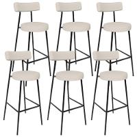 Kit 06 Banquetas Altas Estrutura Em Aço Milão Linho Bege - 1